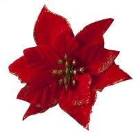 Цветок Пуансеттия, на клипсе, 13 см, Алый