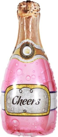 Шар (35''/89 см) Фигура, Бутылка Шампанское, Золотая корона, Розовый