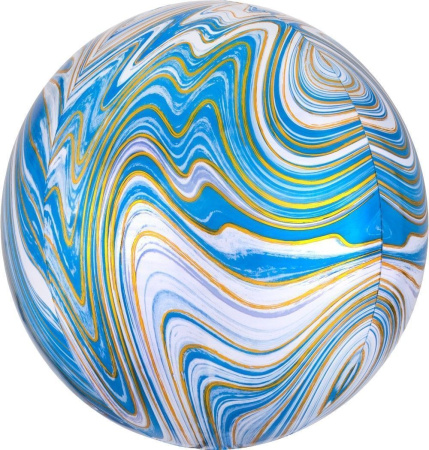 Шар 3D (22''/56 см) Сфера, Мрамор, Золотая нить, Голубой, Агат