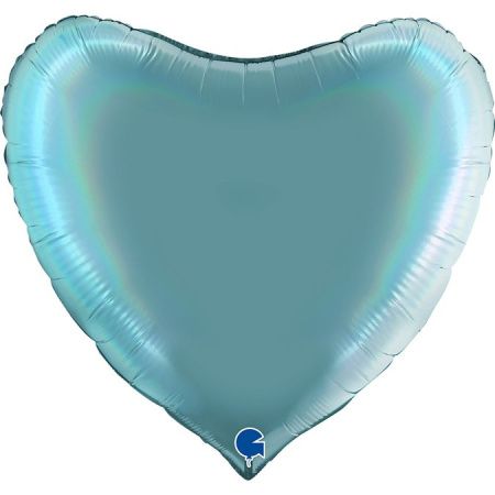 Шар (36''/91 см) Сердце, Лазурно-голубой, Голография