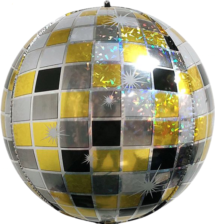 Шар 3D (22''/56 см) Сфера, Сверкающее диско, Черный/Золото, Голография