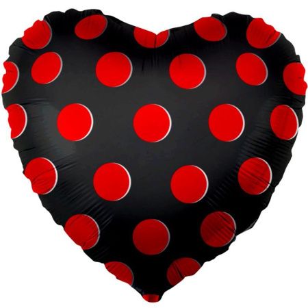 Шар (18''/46 см) Сердце, Красные точки, Черный