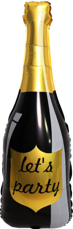 Шар (40''/102 см) Фигура, Бутылка Шампанское, Let`s Party, Черный