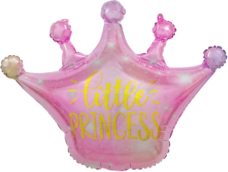Шар (30''/76 см) Фигура, Корона, Маленькая Принцесса (искорки звезд), Розовый, Градиент