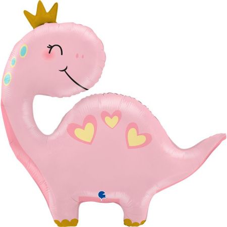 Шар (28''/71 см) Фигура, Динозаврик Принцесса, Розовый